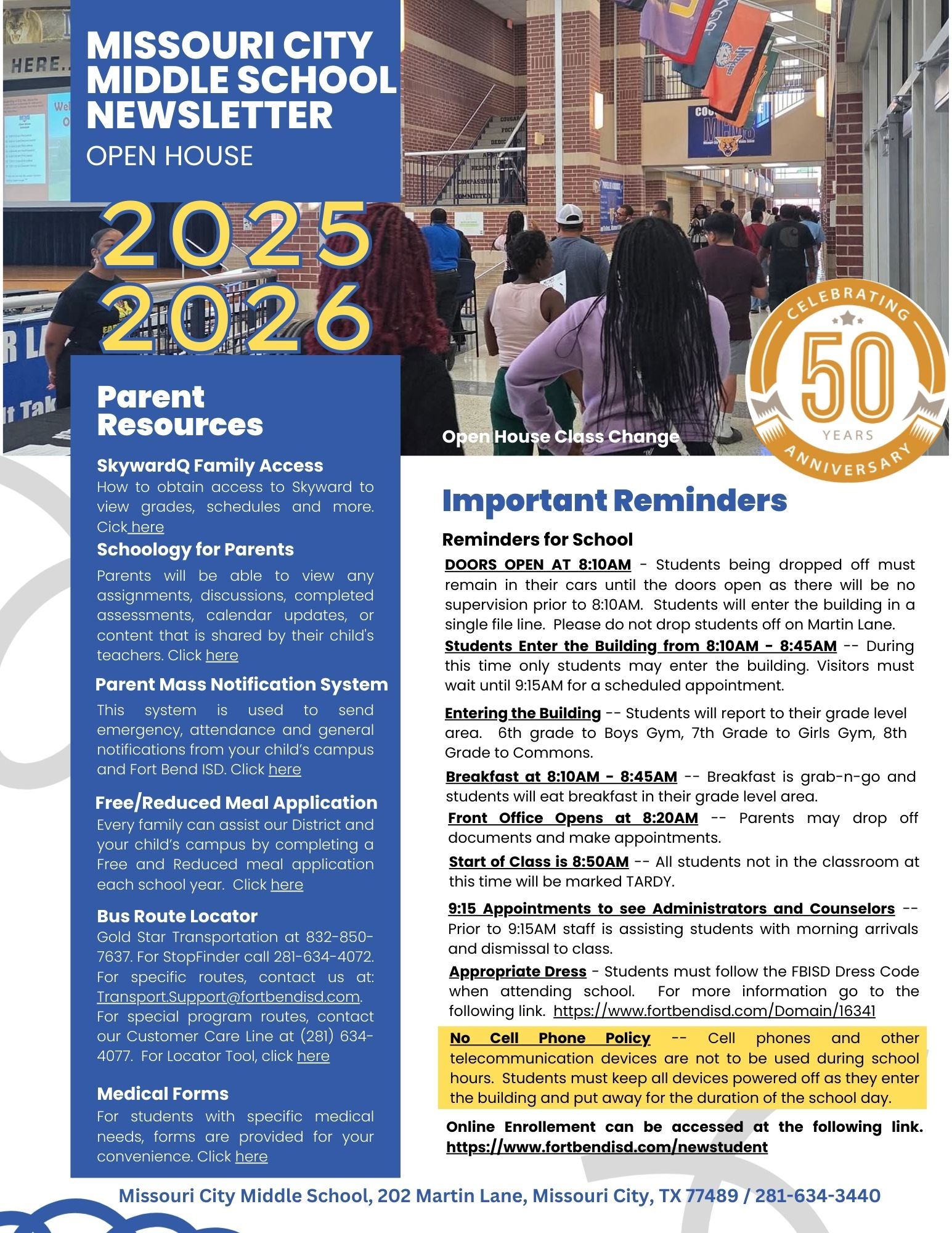  Missouri City Middle School Newsletter